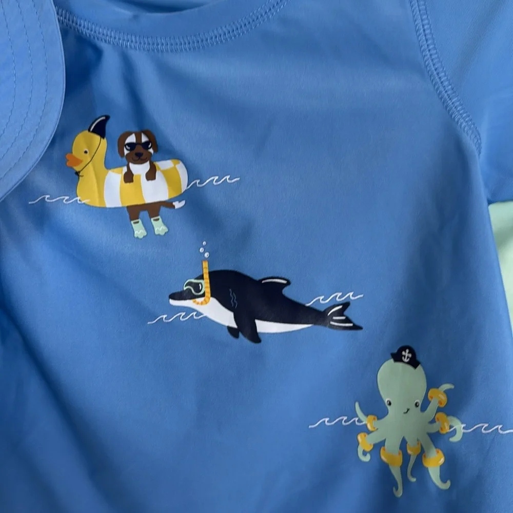 New! Kids Blue Swim Set with Hat Sun Protection UPF 50- Size 18 months